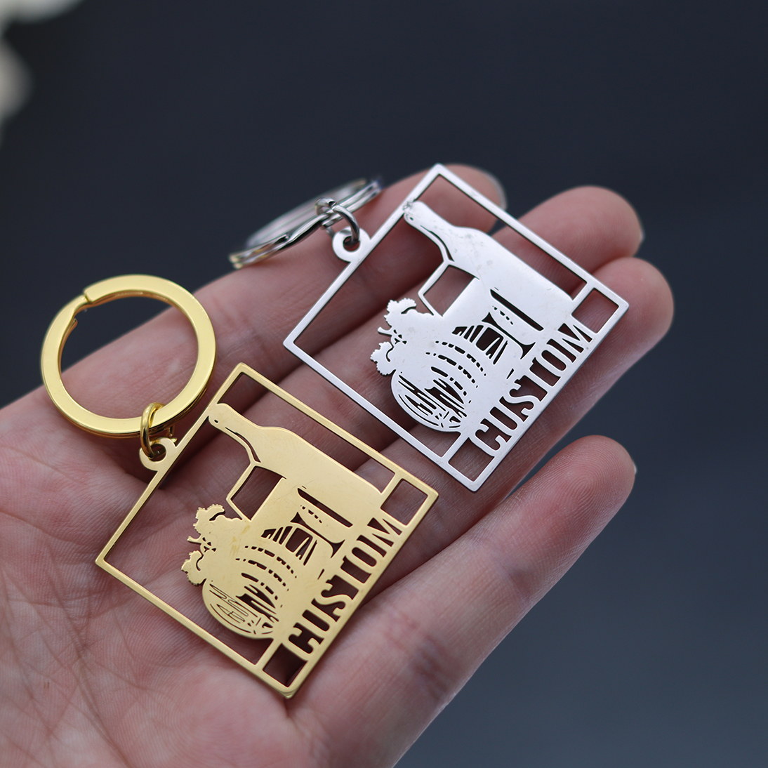 Wine Beer Name - QIAMNI Custom Name Engraved Date Keychain